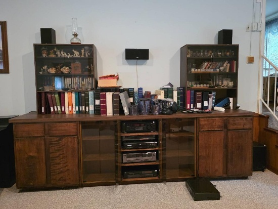 Large Wood Cabinet with Glass Doors and Shelving, 10AL 25AW 73AH