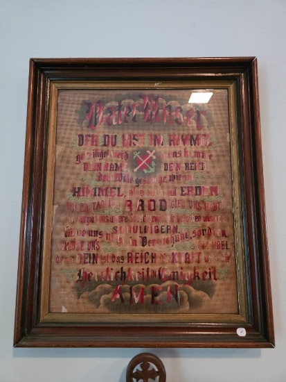 Framed German AVater UnserA Embroidery Wall Hanging