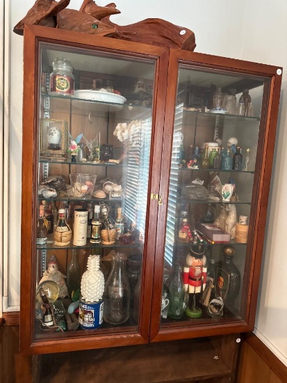 Wooden Display Cabinet With Glass Doors and Shelving, 32x15x37 in